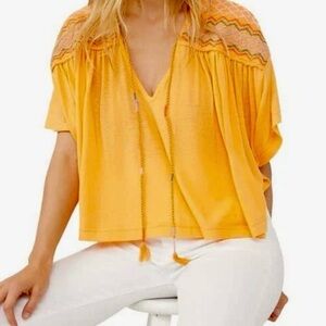 Free People Market Embroidered V-Neck Tassels High/Low Boho Hippie
Top Orange M